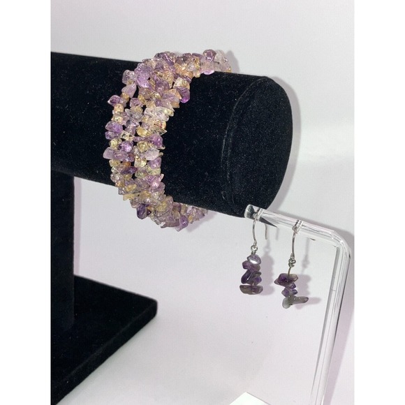 Amethyst Chips Wrap Around Wire Bracelet & Earrings! - Picture 3 of 10